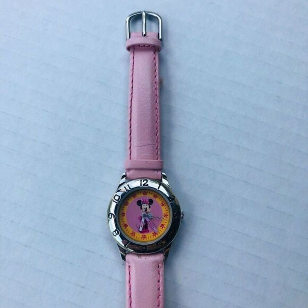 Disney Minnie Mouse Watch Pink Genuine Leather Analog Wrist Watch Japan Movt. - Picture 9 of 12